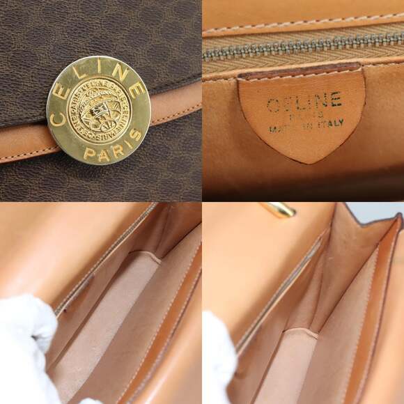 CELINE Macadam Canvas Hand Bag Pvc Leather Brown Gold - Picture 11 of 13
